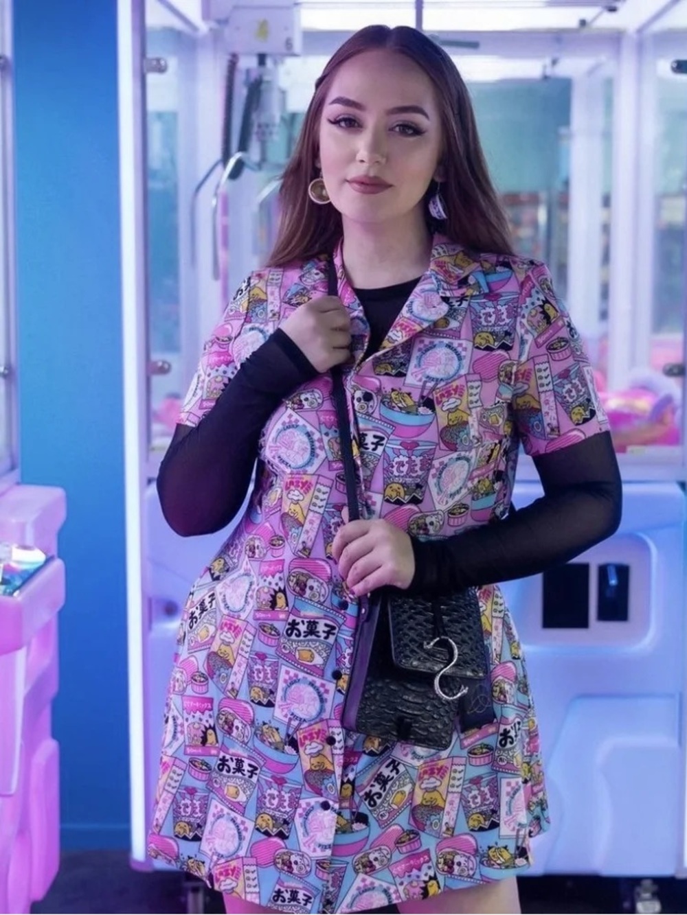 Black milk x sanrio gudetama button up shirt dress kawaii food print